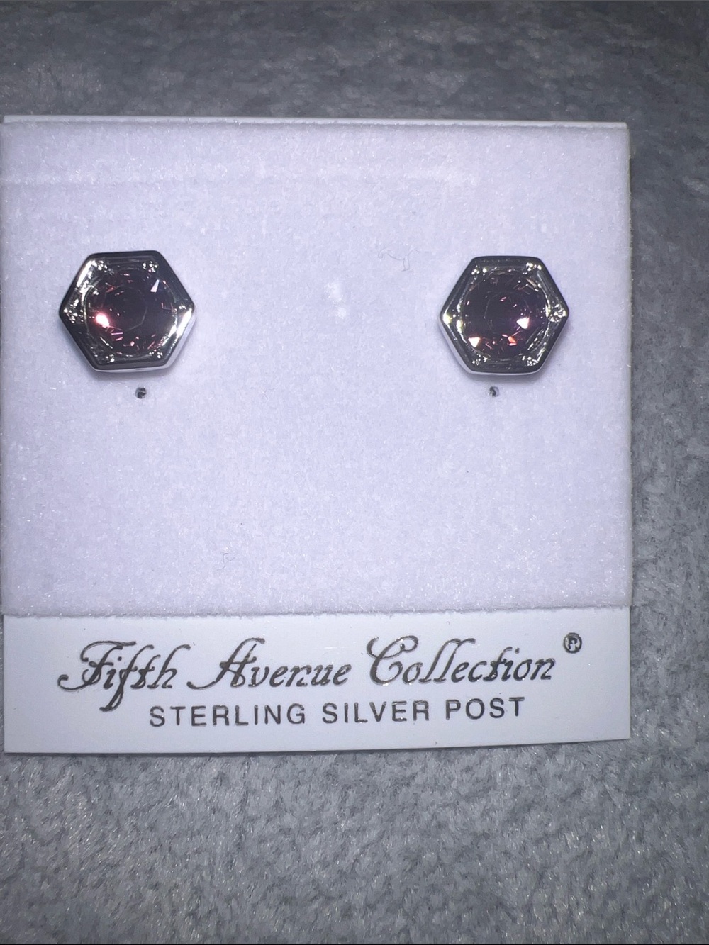 Silver Pink purple Hexagon Stud Earrings